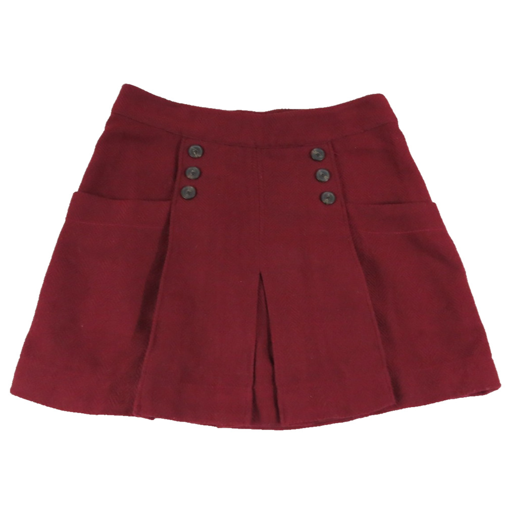 Free People Mini Skirt 8 Burgundy Herringbone Button Pockets Lined A Line Sailor